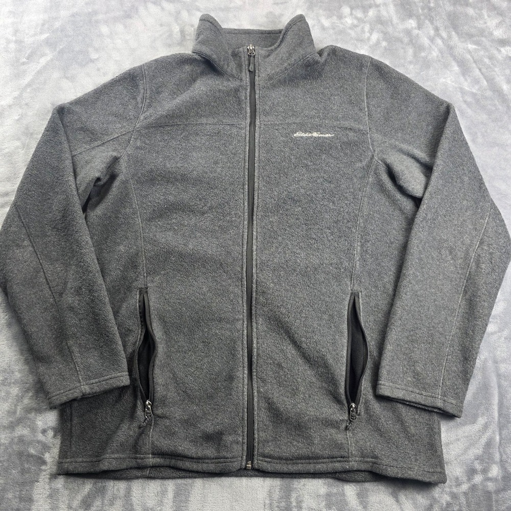 Eddie Bauer Fleece Jacket Men TL Gray Full Zip Mock Neck Tall Soft Warm